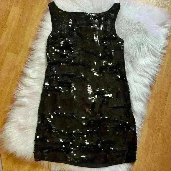 Banana Republic Black Sequin Formal Mini Dress 4 Petite - Picture 2 of 10